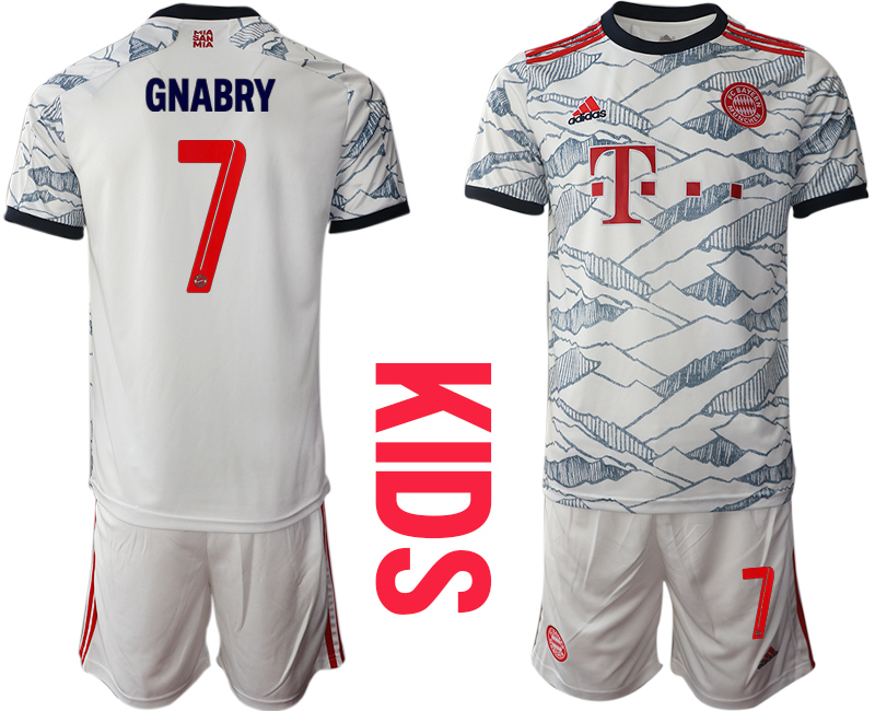 Youth 2021-2022 Club Bayern Munich Second away white #7 Soccer Jersey